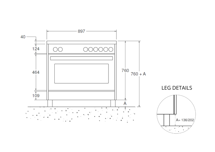 90cm Inductiefornuis, 4 zones, 1 oven, digital timer